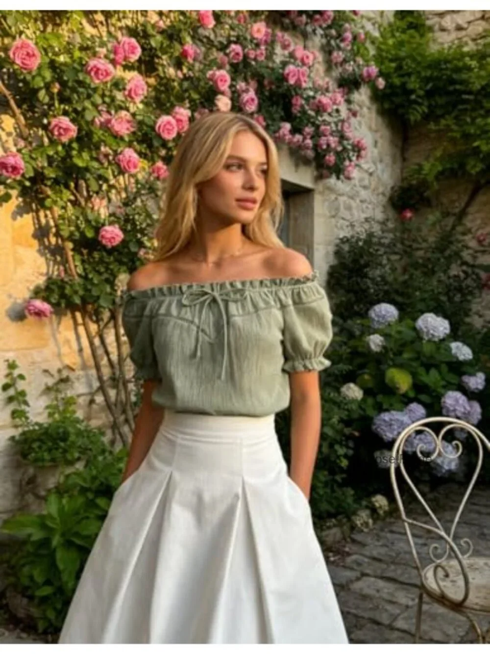 Off Shoulder Peasant Blouse for Women Cotton Puff Sleeve Loose Fit